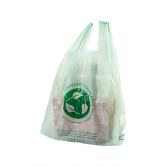 Basic Nature Green Plastic T-Shirt Bag - 1/6 Size, Compostable - 12