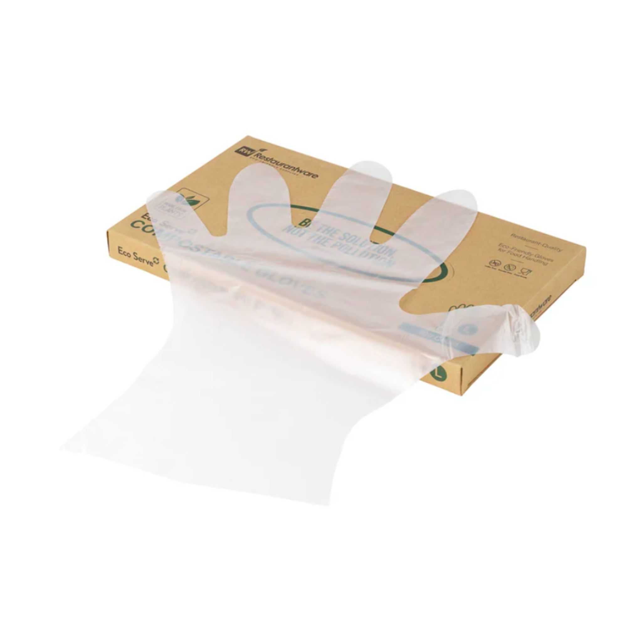 Eco Serve Clear Plastic Large Compostable Gloves - Powder-Free - 11 1/2" x 10 1/4" - 1000 count box