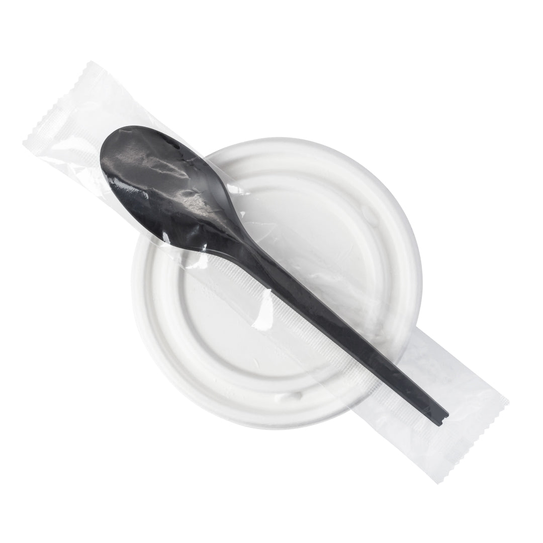 Basic Nature Black CPLA Plastic Spoon - Wrapped, Heat-Resistant - 6 1/2 inch - 250 Count Box