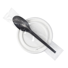 Basic Nature Black CPLA Plastic Spoon - Wrapped, Heat-Resistant - 6 1/2