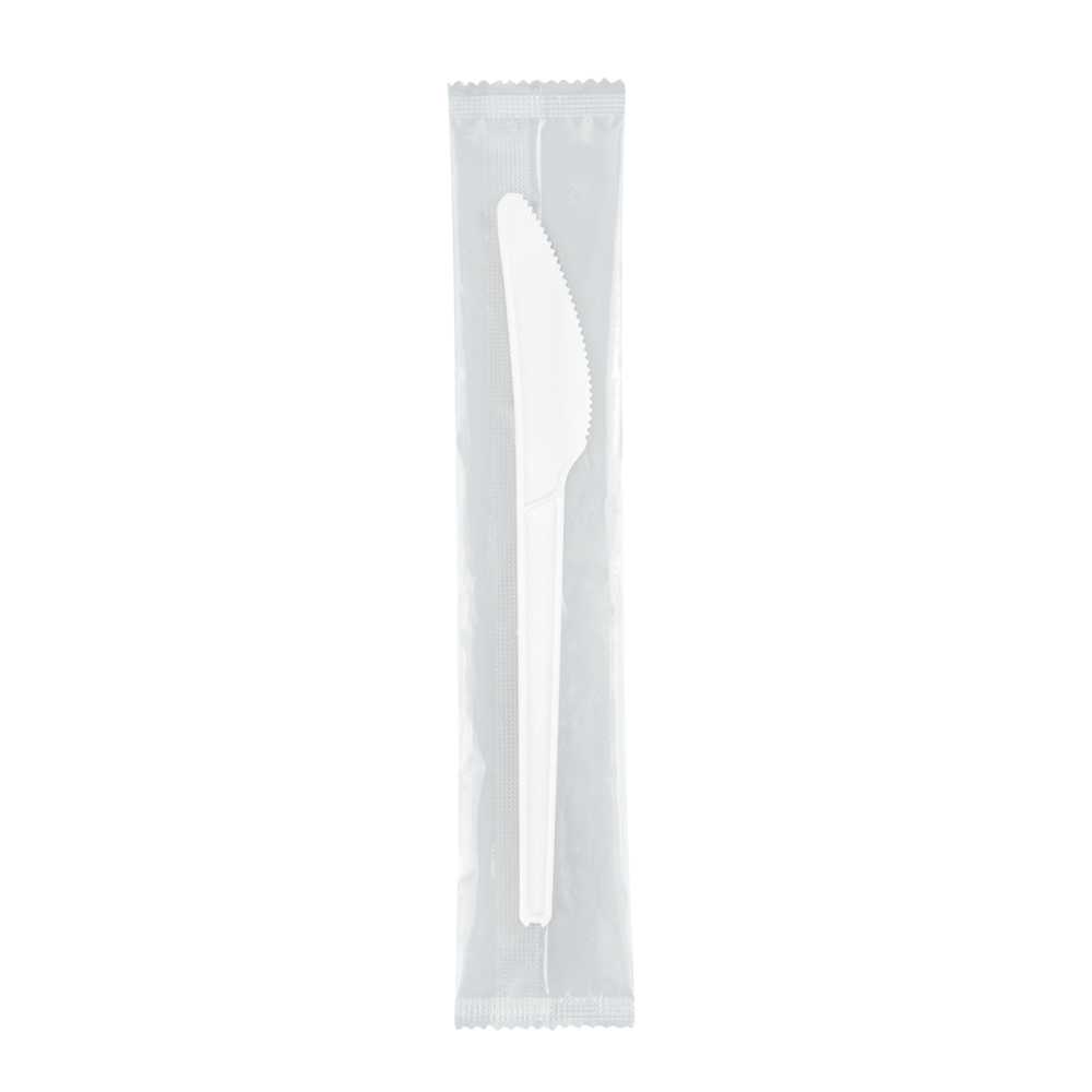 Basic Nature White CPLA Plastic Knife - Wrapped, Heat-Resistant, Compostable - 6 1/2" - 2000 count box