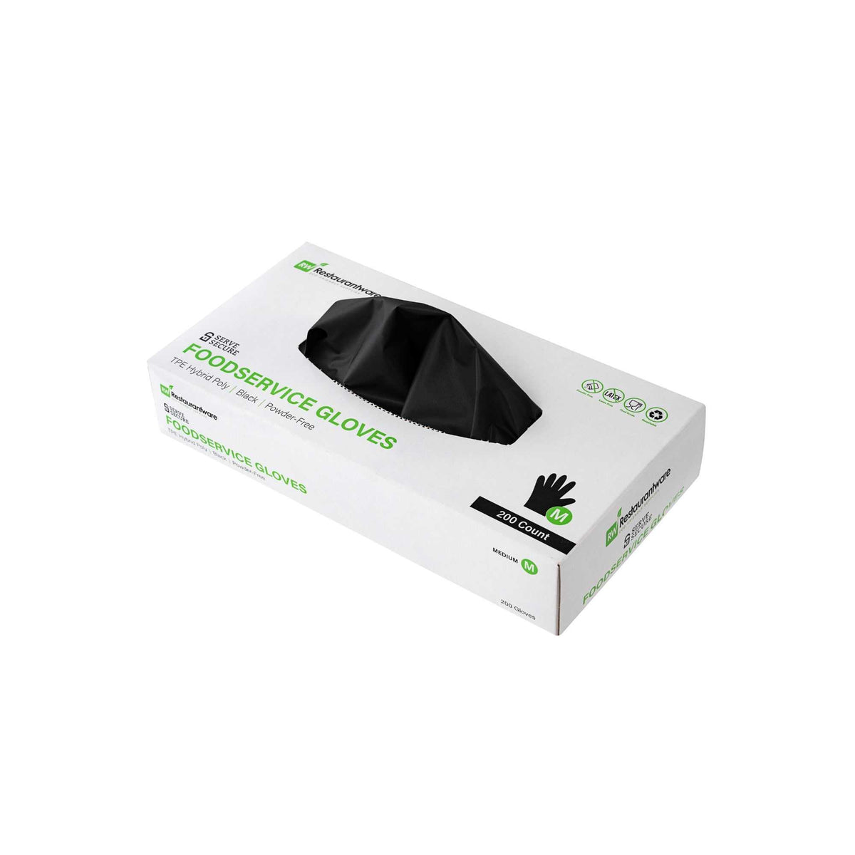 Serve Secure Black TPE Hybrid Plastic Medium Foodservice Gloves - Latex Free, Powder Free - 10 1/4" x 8 1/2" - 1000 count box