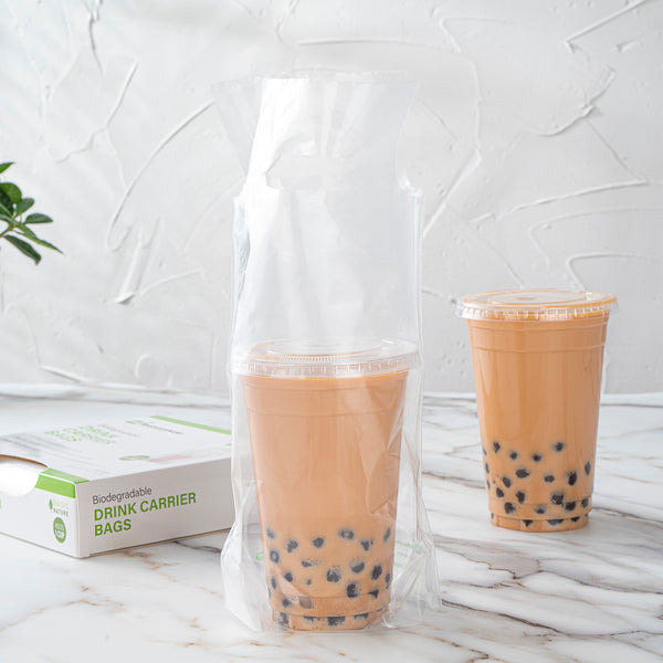 Basic Nature Clear Plastic Drink Carrier Bag Fits Cup