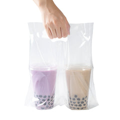 Basic Nature Clear Plastic Drink Carrier Bag - Fits 2 Cups, Biodegradable - 12 1/2