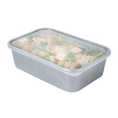 Futura 22 oz Silver Plastic Take Out Container - with Clear Lid, Microwavable - 6 3/4