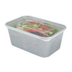 Futura 37 oz Silver Plastic Take Out Container - with Clear Lid, Microwavable, Inserts Available - 6 3/4