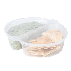 Futura 6 oz Clear Plastic Snack / Condiment Container - with Lid, 2-Compartment, Microwavable - 4