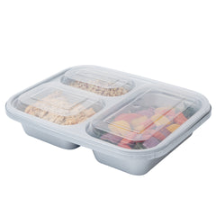 Futura 30 oz Silver Plastic Tamper-Evident 3-Compartment Container - with Clear Lid, Microwavable - 9 1/2