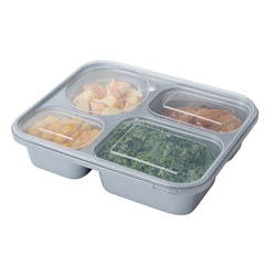 Futura 57 oz Silver Plastic Tamper-Evident 4-Compartment Container - with Clear Lid, Microwavable - 9 3/4