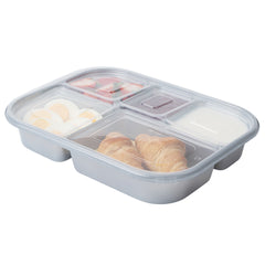 Futura 62 oz Silver Plastic Tamper-Evident 5-Compartment Container - with Clear Lid, Microwavable - 11
