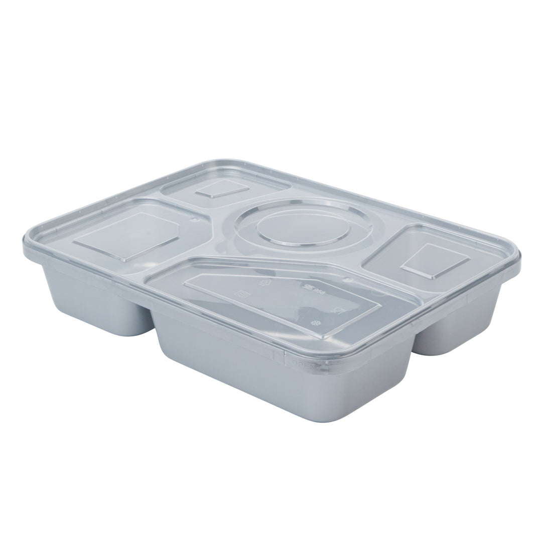 Futura 63 oz Silver Plastic Tamper-Evident 5-Compartment Container
