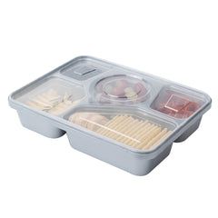 Futura 63 oz Silver Plastic Tamper-Evident 5-Compartment Container - with Clear Lid, Microwavable - 10 1/2