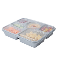 Futura 51 oz Silver Plastic Tamper-Evident 6-Compartment Container - with Clear Lid, Microwavable - 10 1/2