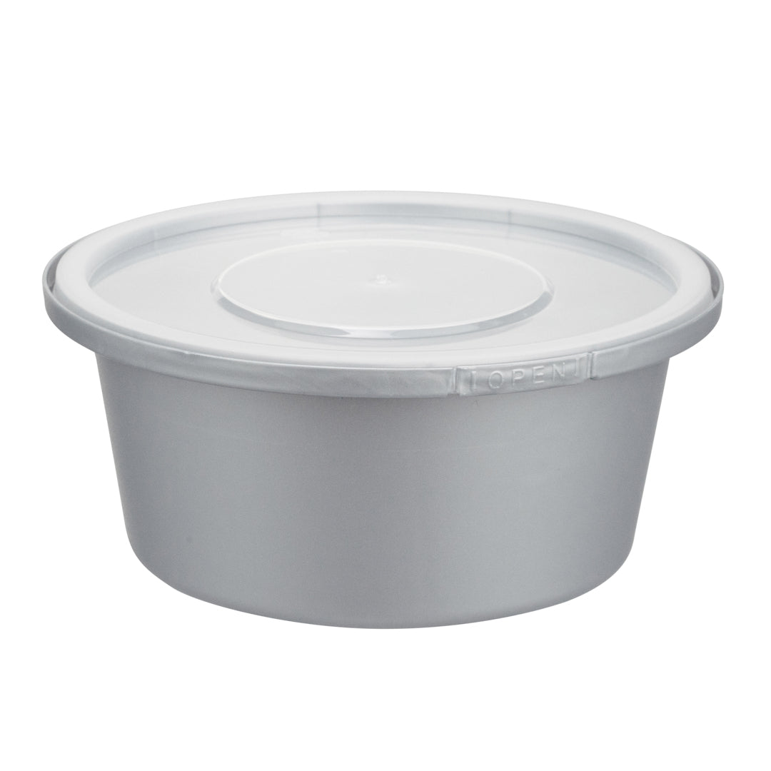 Futura 8 oz Silver Plastic Tamper-Evident Bowl - with Clear Lid, Microwavable - 4 1/4" x 3 1/4" x 1 3/4" - 100 count box