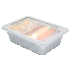Futura 34 oz Silver Plastic Take Out Box - with Clear Lid, Microwavable, Inserts Available - 8 1/4