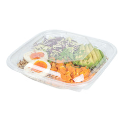 Thermo Tek 25 oz Square Clear Plastic Take Out Salad Bowl - with Lid, Anti-Fog - 7 1/2