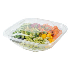 Thermo Tek 34 oz Square Clear Plastic Take Out Salad Bowl - with Lid, Anti-Fog - 7 1/2