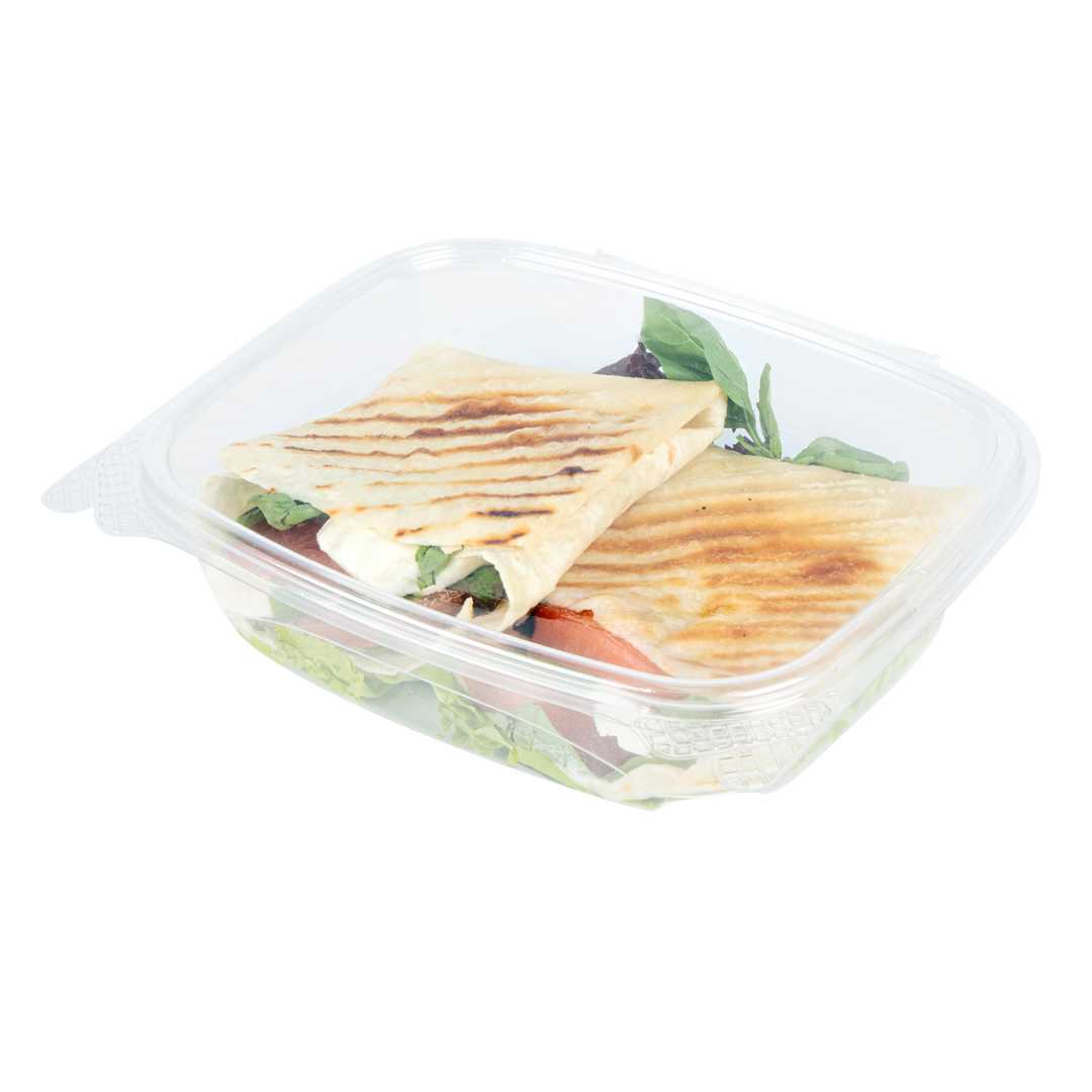 Thermo Tek 24 oz Rectangle Clear Plastic Deli / Snack Container - with Hinged Lid, Anti-Fog - 7 1/2" x 5 1/2" x 2" - 50 count box