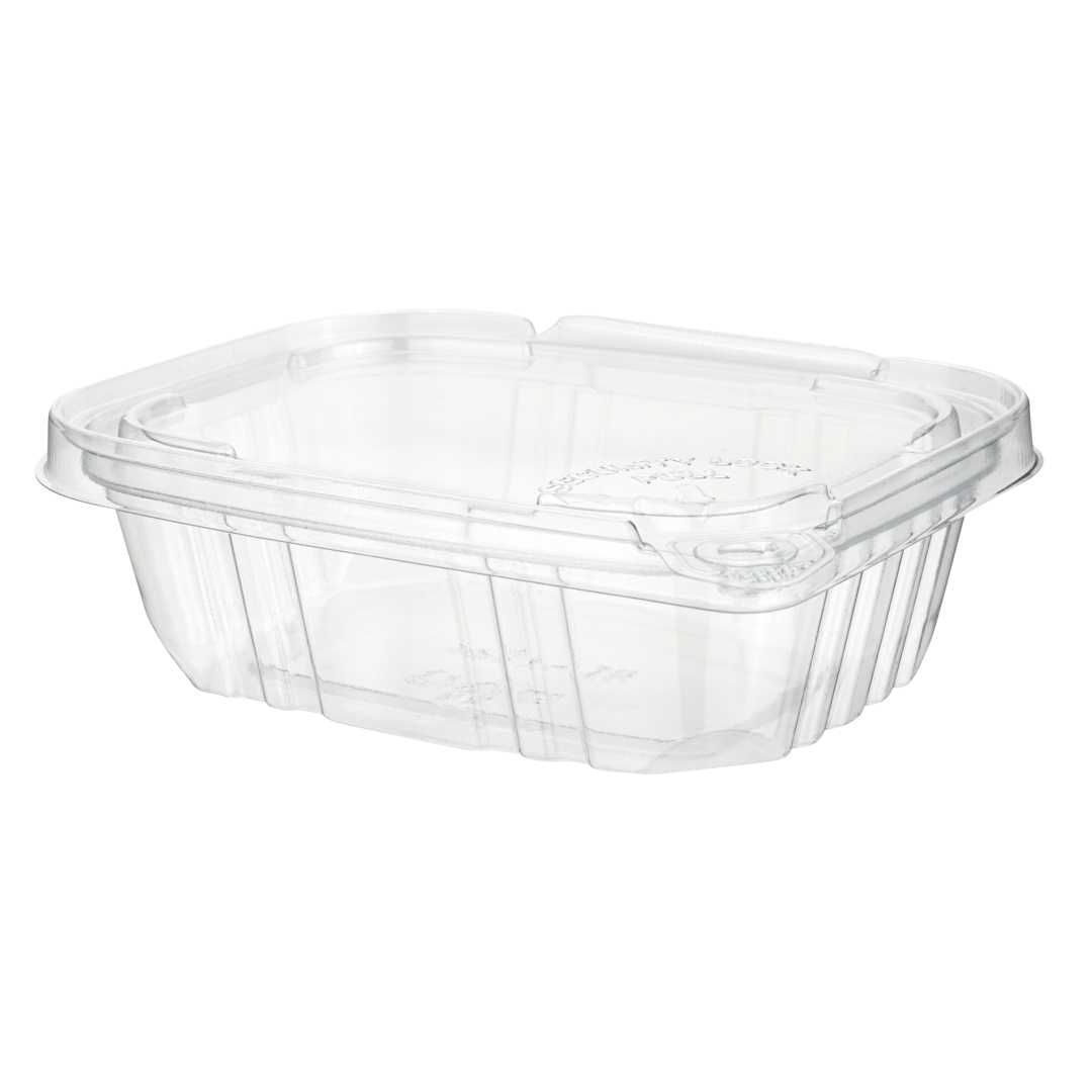 Tamper Tek 12 oz Rectangle Clear Plastic Container - with Hinged Lid, Tamper-Evident - 4 3/4" x 6" x 1 1/2" - 200 count box