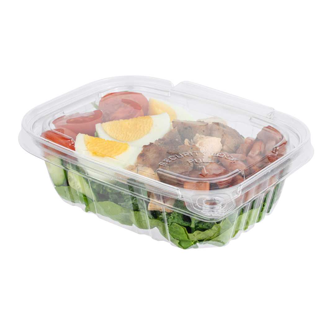 Tamper Tek 12 oz Rectangle Clear Plastic Container - with Hinged Lid, Tamper-Evident - 4 3/4" x 6" x 1 1/2" - 200 count box