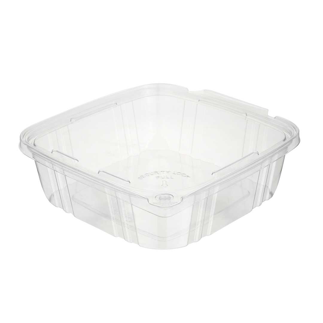 Tamper Tek 48 oz Rectangle Clear Plastic Container - with Hinged Lid, Tamper-Evident - 8 1/4" x 7 1/2" x 2 3/4" - 200 count box