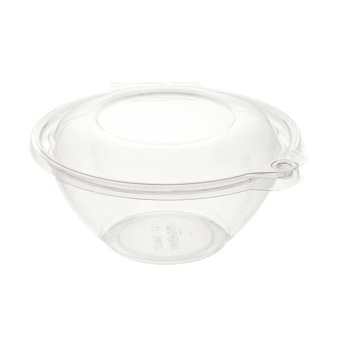 Tamper Tek 32 oz Round Clear Plastic Bowl - with Hinged Lid, Tamper-Evident - 7" x 7" x 3 1/2" - 200 count box