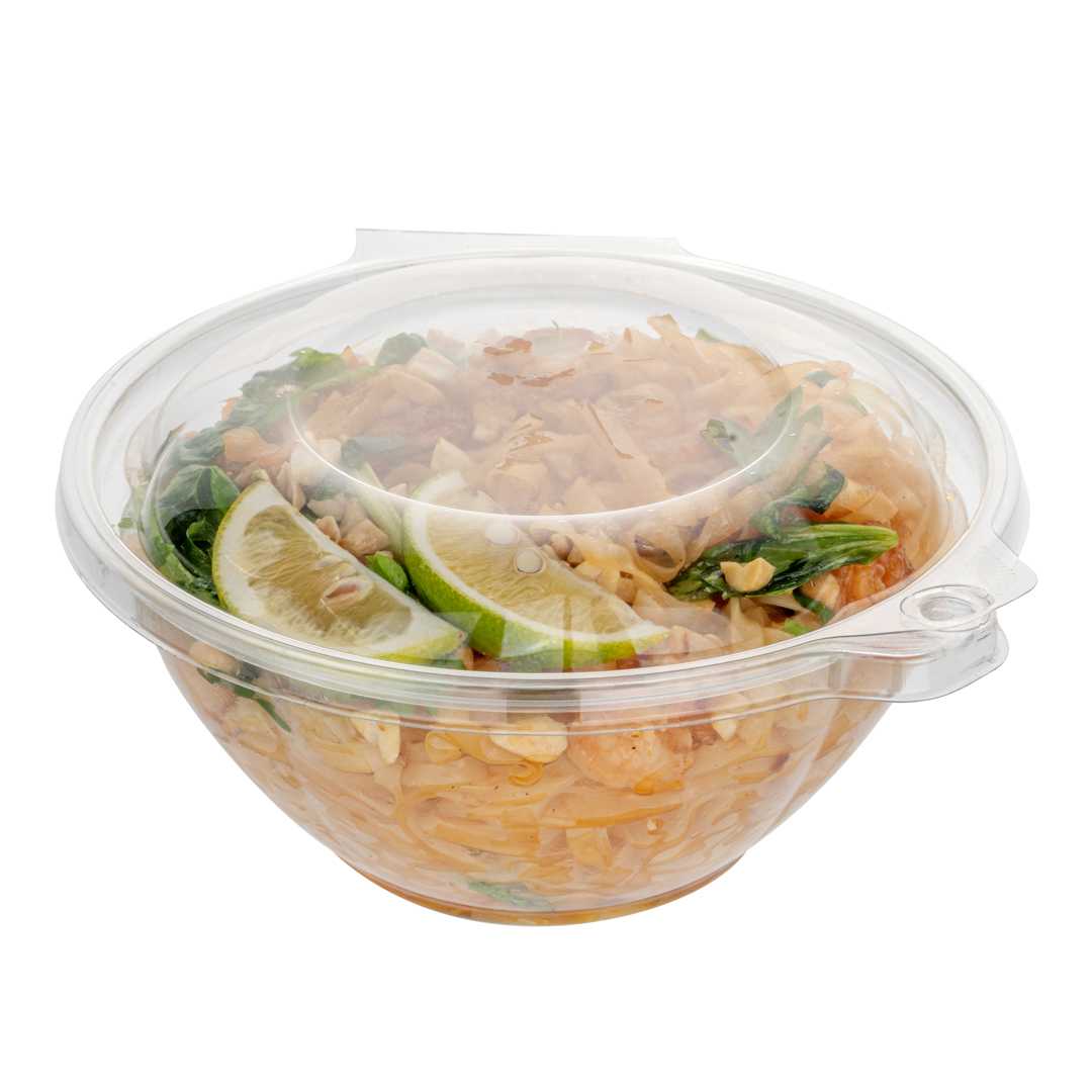 Tamper Tek 32 oz Round Clear Plastic Bowl - with Hinged Lid, Tamper-Evident - 7" x 7" x 3 1/2" - 200 count box