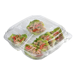 Thermo Tek 41 oz Rectangle Clear Plastic Clamshell Container - 3-Compartment, Anti-Fog - 9