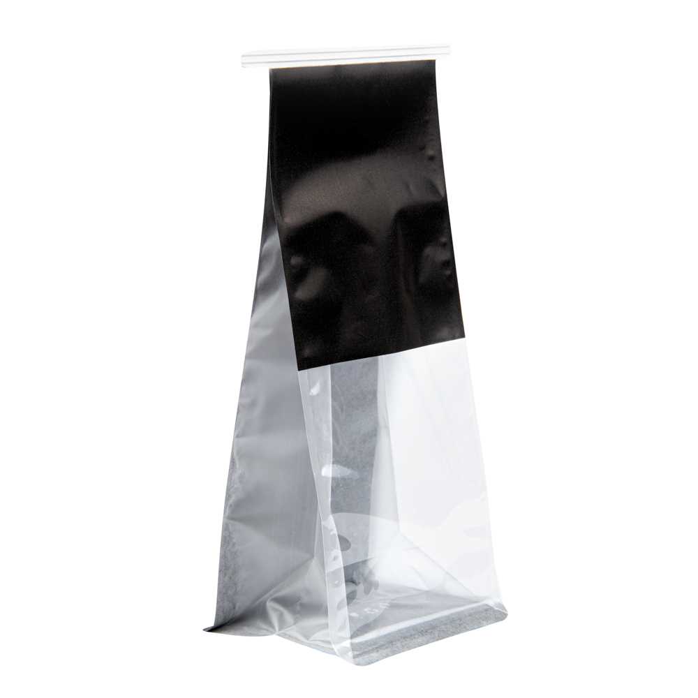 Bag Tek Black Cotton Paper Tin Tie Bag - with Clear Window - 5" x 4" x 11 1/4" - 1000 count box