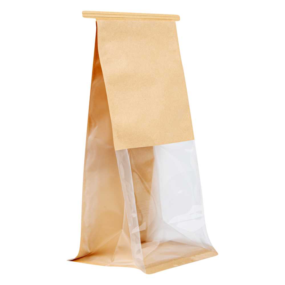 Bag Tek Kraft Cotton Paper Tin Tie Bag - with Clear Window - 5" x 4" x 11 1/4" - 1000 count box