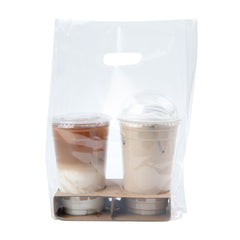 Bag Tek Clear Plastic Take Out Bag - Fits 2-Cup Drink Carrier - 13 3/4