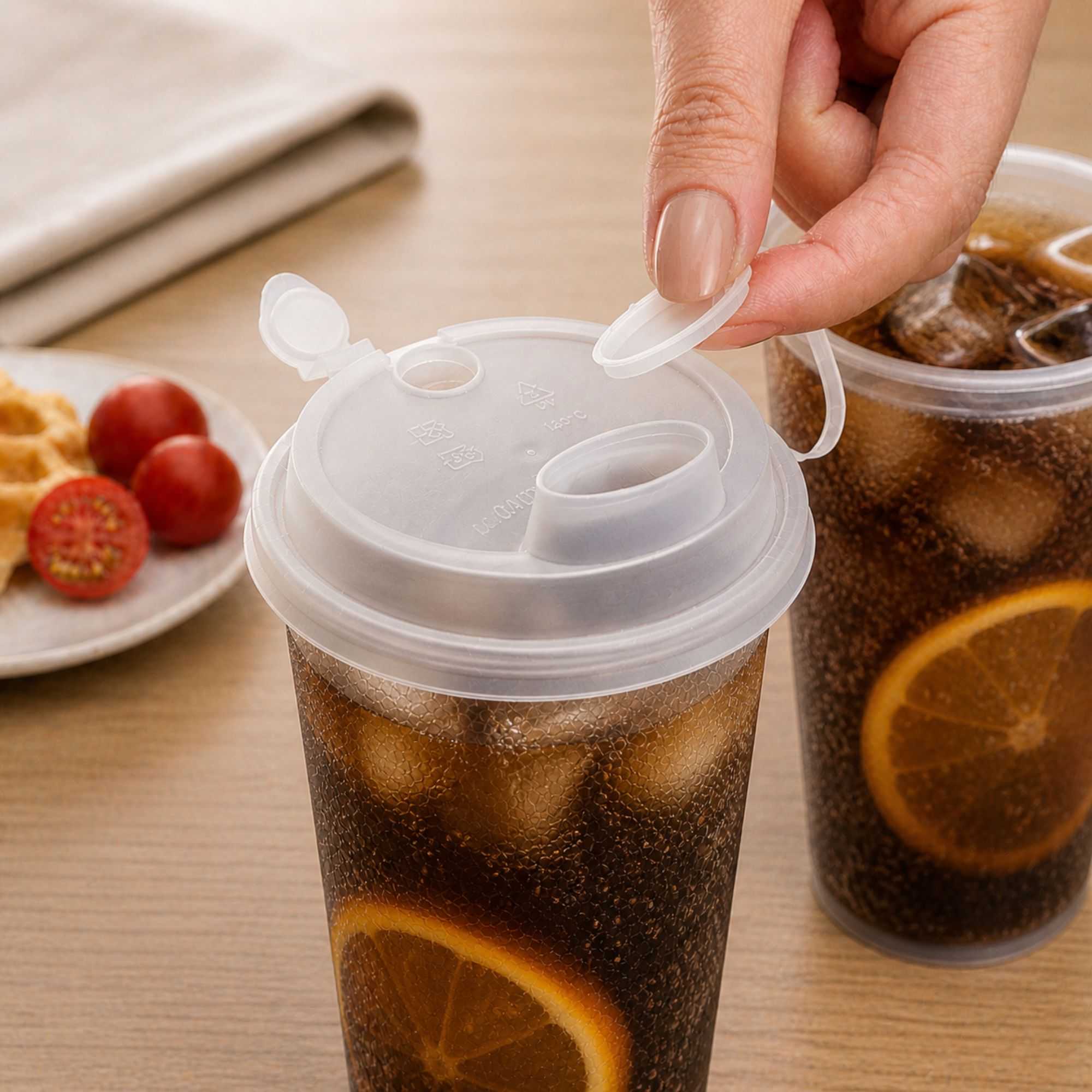 Bev Tek Clear Plastic 2-in-1 Straw or Sippy Cup Lid - with Two Plugs, Fits 12, 16 and 24 oz - 25 count box