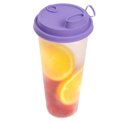Bev Tek Purple Plastic 2-in-1 Straw or Sippy Cup Lid - with Two Plugs, Fits 12, 16 and 24 oz - 25 count box
