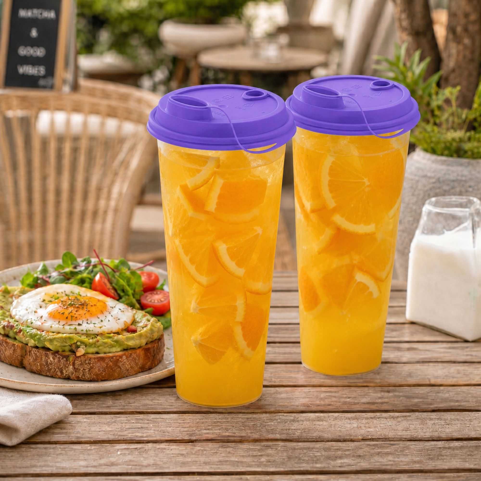 Bev Tek Purple Plastic 2-in-1 Straw or Sippy Cup Lid - with Two Plugs, Fits 12, 16 and 24 oz - 25 count box