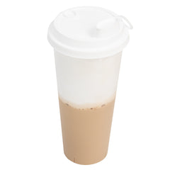 Bev Tek White Plastic 2-in-1 Straw or Sippy Cup Lid - with Two Plugs, Fits 12, 16 and 24 oz - 500 count box