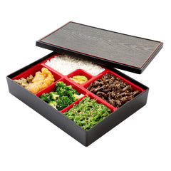 Bento Tek Rectangle Black and Red Small Japanese Style Bento Box - 6 Compartments - 10 3/4