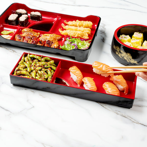 bento box tackle Bento Tek Black and Red Japanese Style Bento Tray - 2 Compartments - 14 Inch x 4 3/4 Inch x 1 3/4 Inch