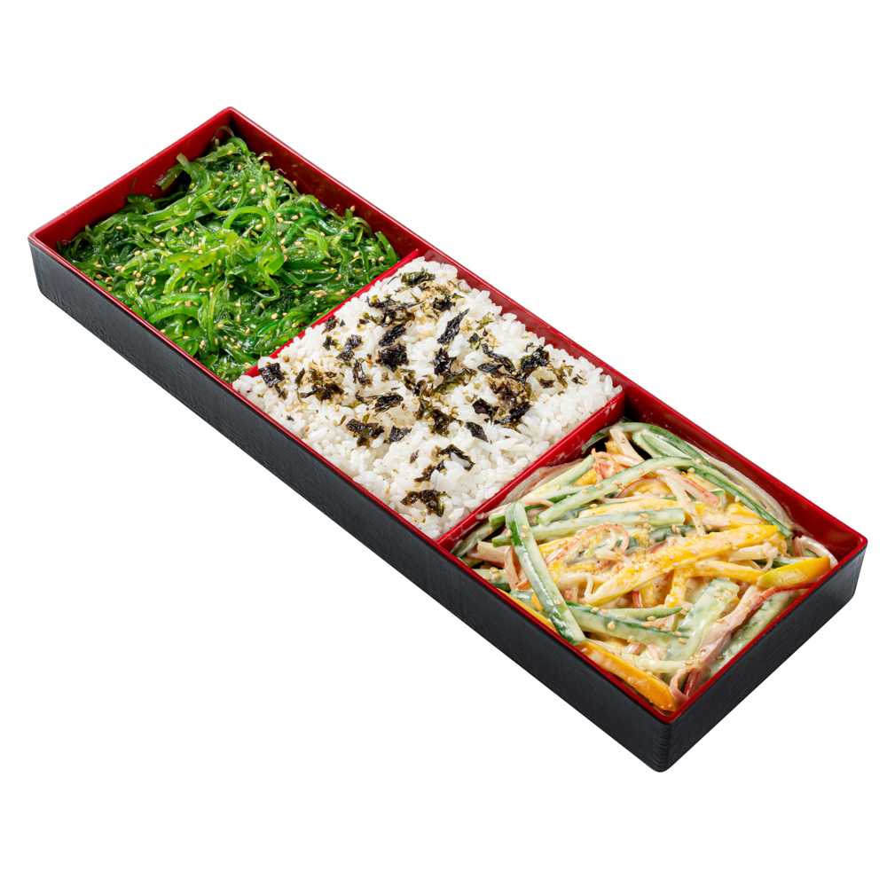 Bento Tek Black and Red Japanese Style Bento Tray - 3 Compartments - 14" x 4 3/4" x 1 3/4" - 50 count box