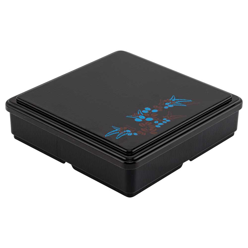 Bento Tek Square Black and Red Japanese Style Bento Box - 5 Compartments - 8 1/4" x 8 1/4" x 2 1/4" - 24 count box