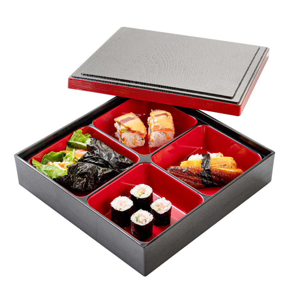 Bento Tek Square Black and Red Japanese Style Bento Box - 4 ...