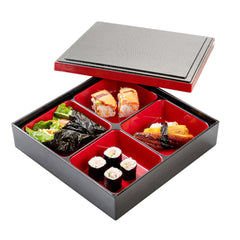 Bento Tek Square Black and Red Japanese Style Bento Box - 4 Compartments - 10