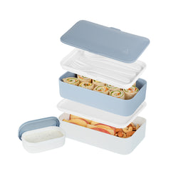 Bento Tek 41 oz Blue and White Buddha Box All-in-One Lunch Box - with Utensils, Sauce Cup - 7 1/4