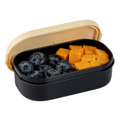 Bento Tek 3 oz Black Buddha Box Snack / Sauce Container - with Beige Lid - 3 3/4