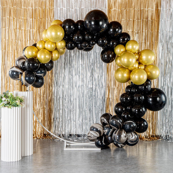 100-Pc Gold & Black Balloon Arch Kit – Chrome Macaron Balloons For Wedding, Birthday, Party Garland