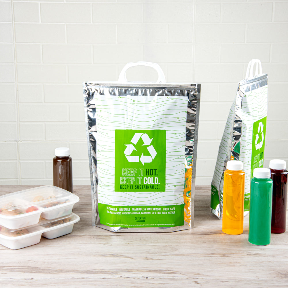 Cater Tek Green and Silver Plastic Thermal Bag - Insulated - 11 3/4" x 6" x 15" - 1 count box