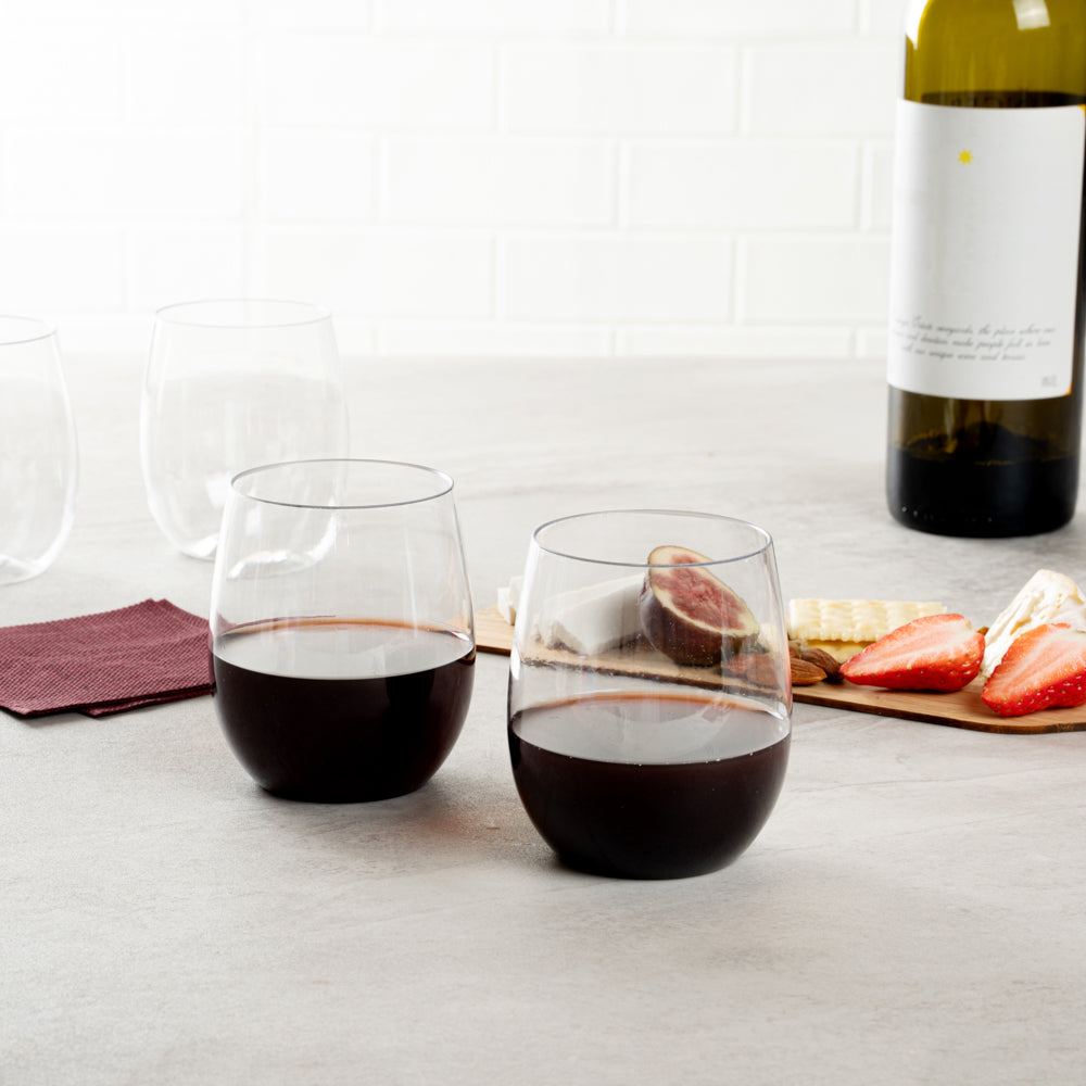 Bev Tek 12 oz Clear Plastic Stemless Wine Glass - 3 1/4