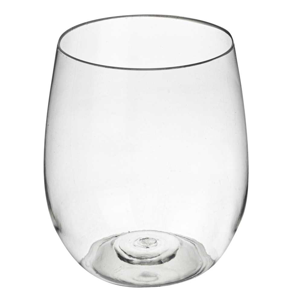 Bev Tek 12 oz Clear Plastic Stemless Wine Glass - 3 1/4" x 3 1/4" x 3 1/2" - 100 count box