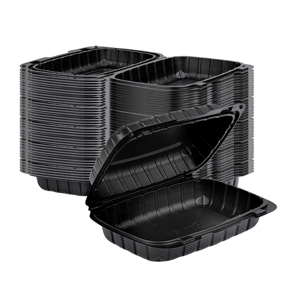 Thermo Tek 30 oz Black Mineral-Filled Plastic Clamshell Container - 9" x 6" x 3" - 10 count box