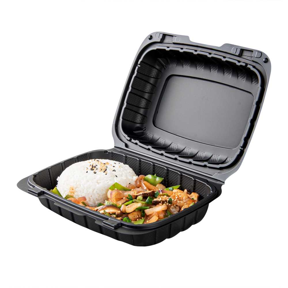Thermo Tek 30 oz Black Mineral-Filled Plastic Clamshell Container - 9" x 6" x 3" - 10 count box
