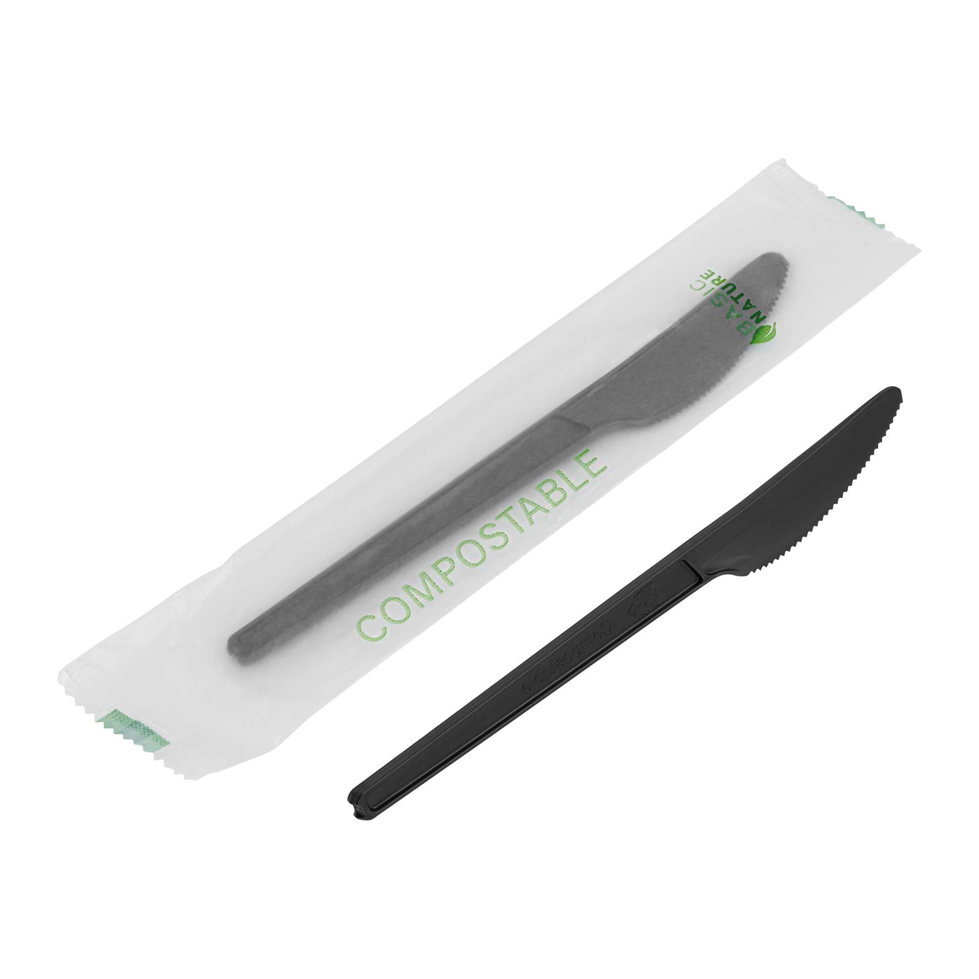 Basic Nature Black CPLA Plastic Knife - Compostable Wrapper, Heat ...